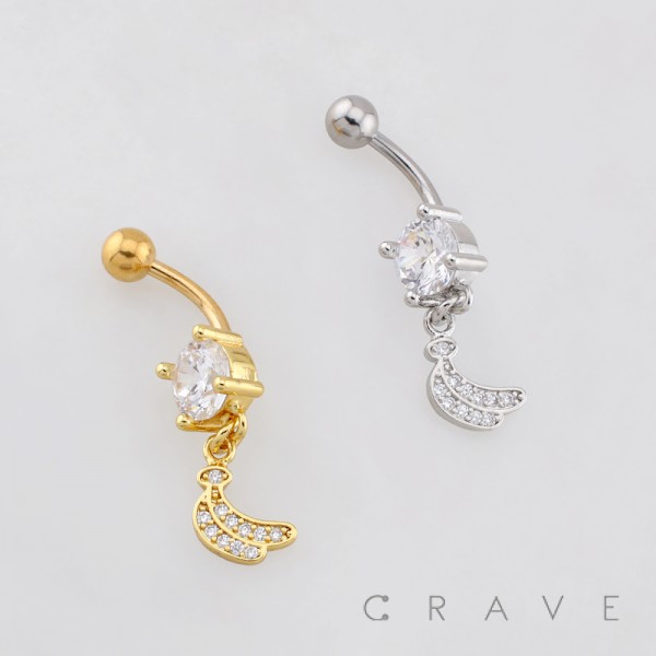 DANGLE SPARKLING MULTI CZ BANANA CHARM BELLY BUTTON NAVEL RING 316L SURGICAL STEEL DANGLE SPARKLING MULTI CZ BANANA CHARM BELLY BUTTON NAVEL RING 316L SURGICAL STEEL